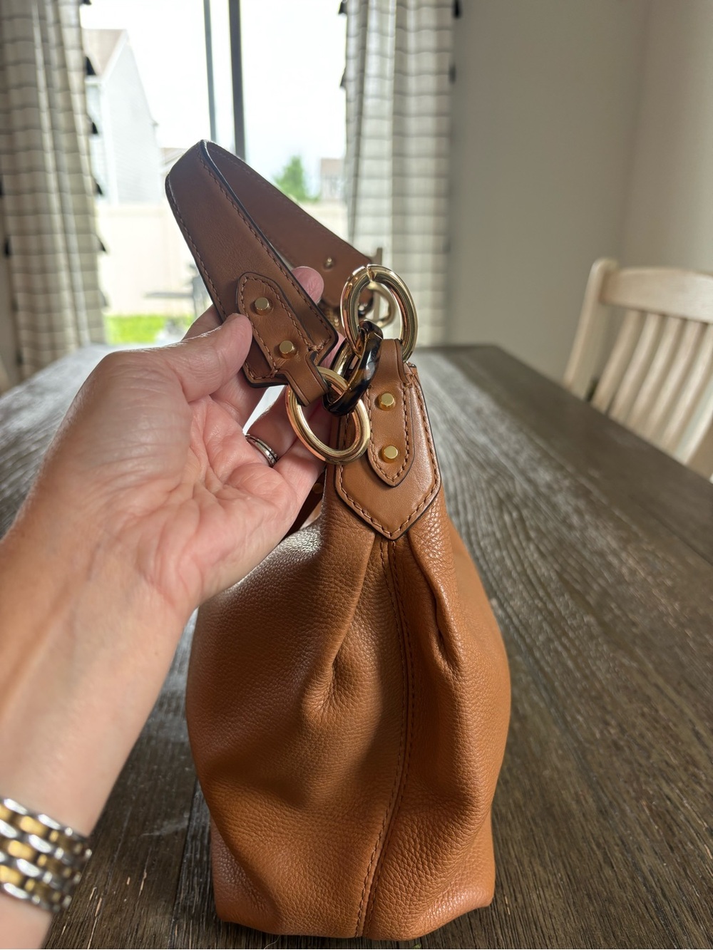 Michael Kors Brown Pebbled Leather Shoulder Bag with Gold Hardware - Picture 2 of 5